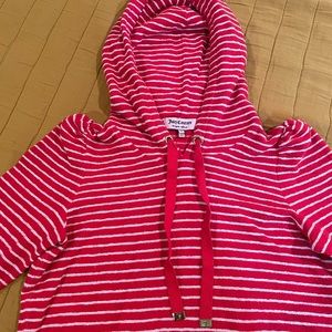 Juicy Couture terry hoodie with tufted shoulder size S. Red/white stripe.